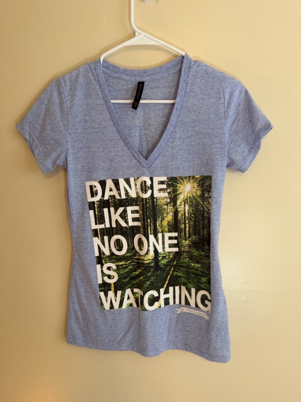 Hybrid Apparel Light Blue V-Neck Tee with Forest Graphic